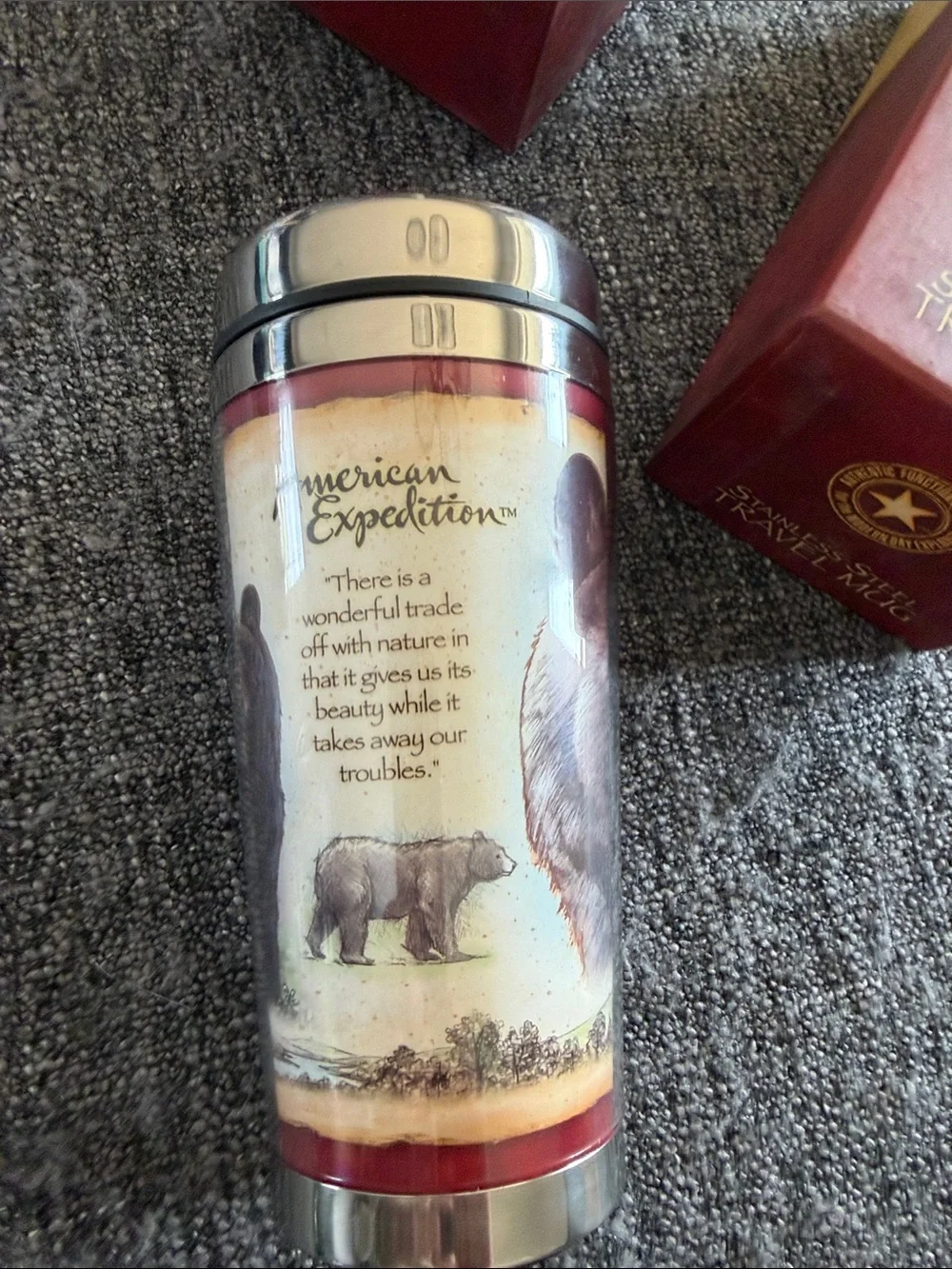 Black Bear Stainless Steel Travel Mug - Cream and Red